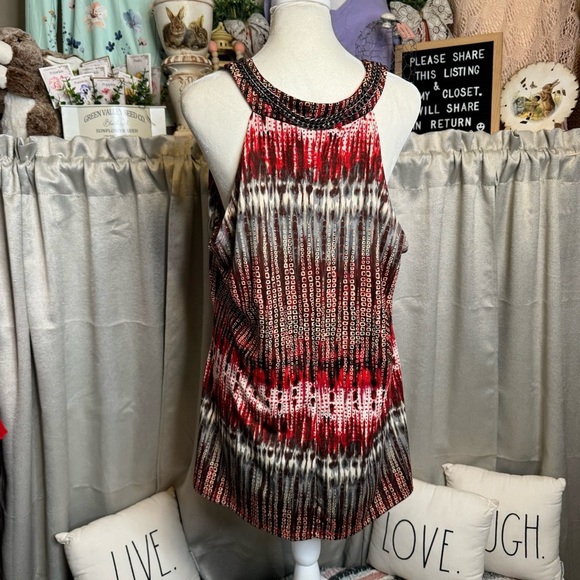 New Directions Multicolored Tiered Sleeveless Blouse with Metal Chain Detail 1X - Picture 6 of 8